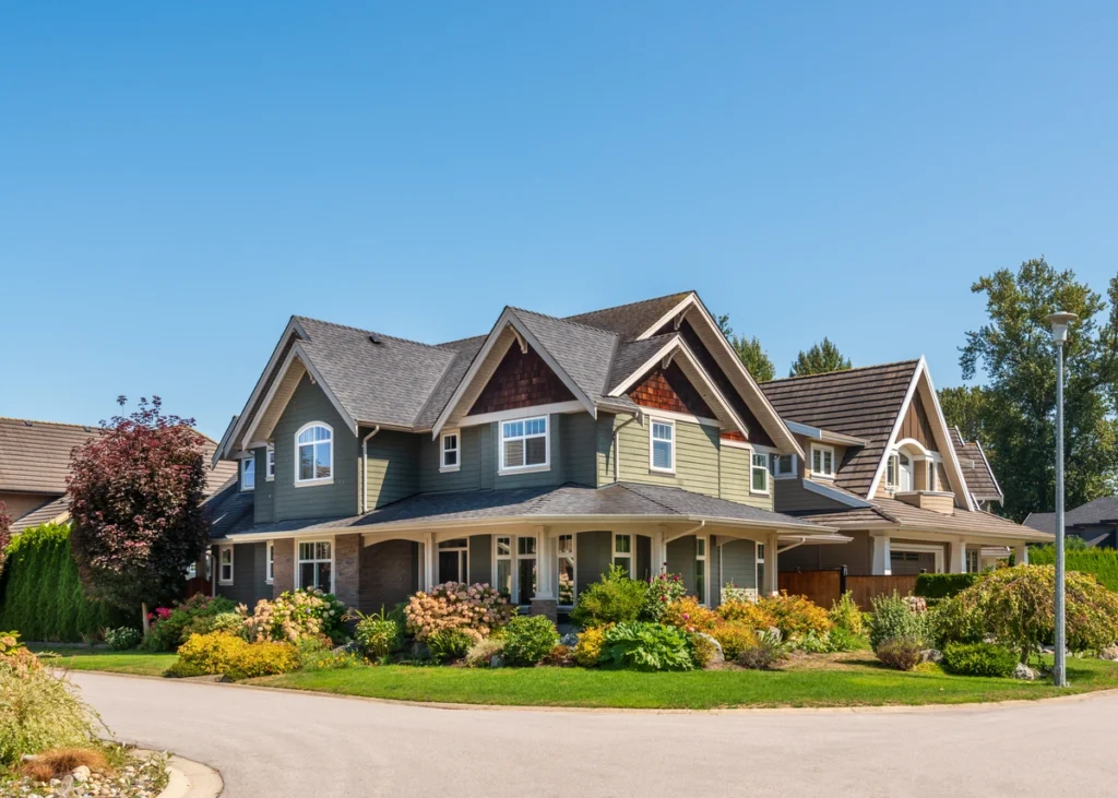 suburban family house with garden and new roof